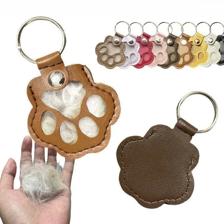 Leather Paw Print Fur Keepsake Keychain