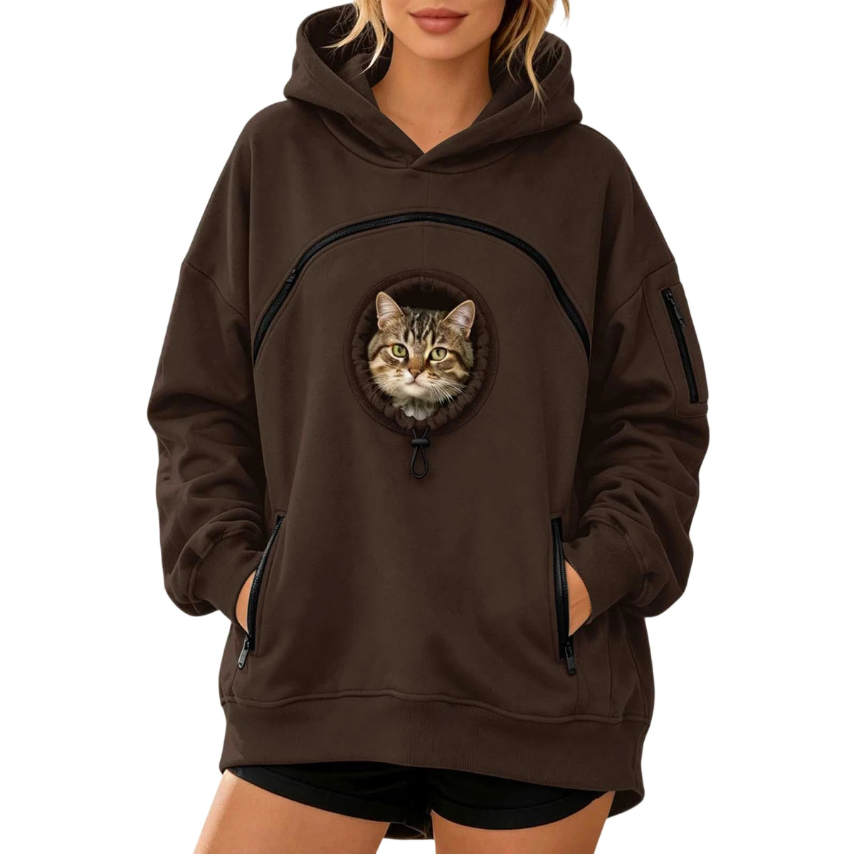 Women's Pet Pouch Hoodie with Zip-Front Pocket