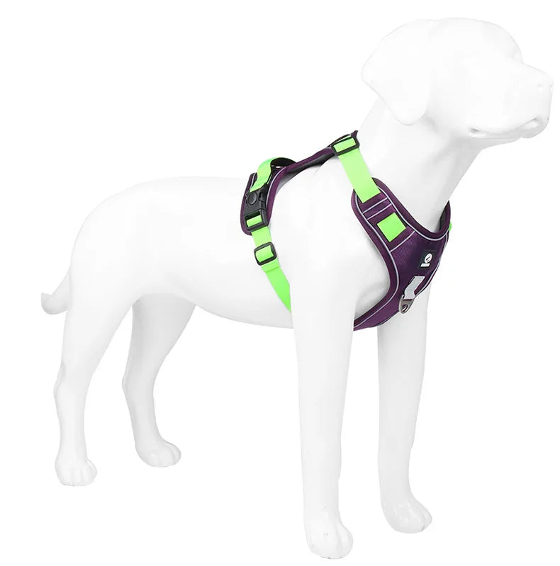 Heavy-Duty Adjustable Dog Harness with Reflective Trim & Front Handle — S to XL