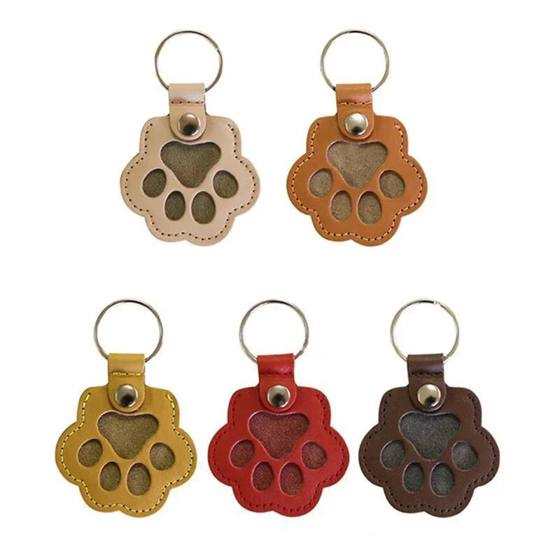 Leather Paw Print Fur Keepsake Keychain