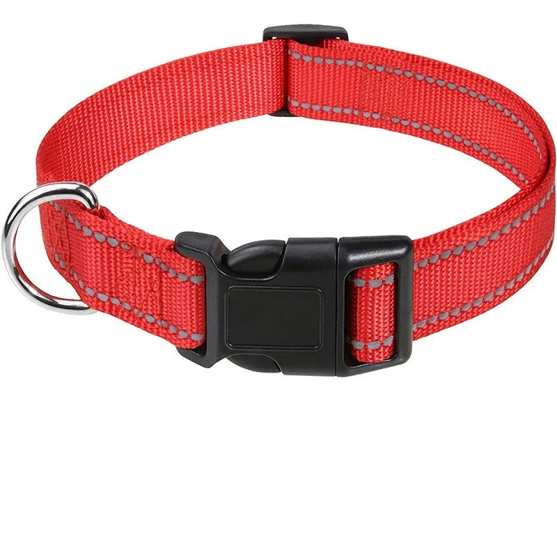 Nylon Dog Collar with Reflective Stitching — 11 Colors, XS–XL