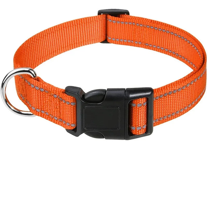 Nylon Dog Collar with Reflective Stitching — 11 Colors, XS–XL