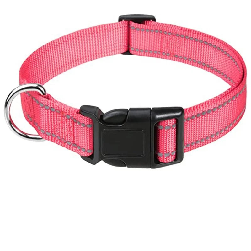 Nylon Dog Collar with Reflective Stitching — 11 Colors, XS–XL