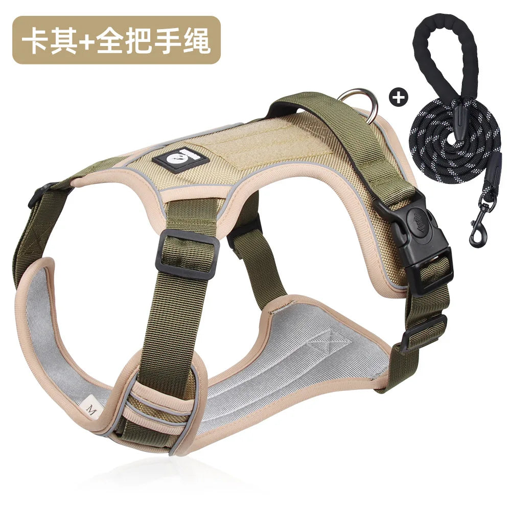 Heavy-Duty Adjustable Dog Harness with Reflective Trim & Front Handle — S to XL