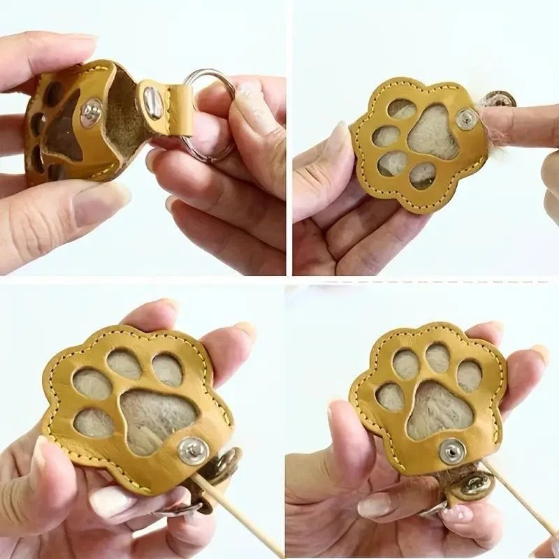 Leather Paw Print Fur Keepsake Keychain