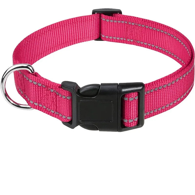 Nylon Dog Collar with Reflective Stitching — 11 Colors, XS–XL