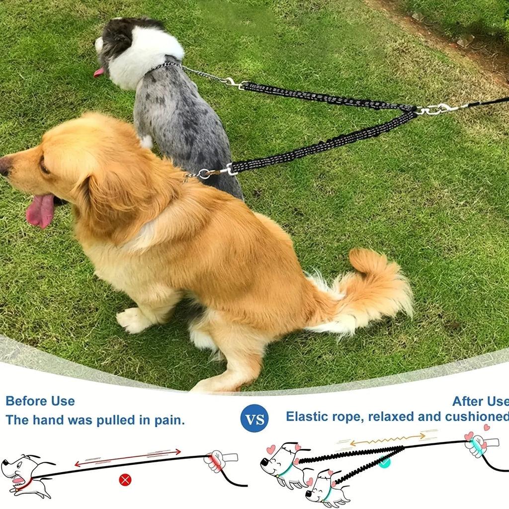 Pet Dog Double Leashes Dog Leash Rope Elastic Extended Pet Leash Belt Outdoor Training for Two Double Small Medium Dogs Lead