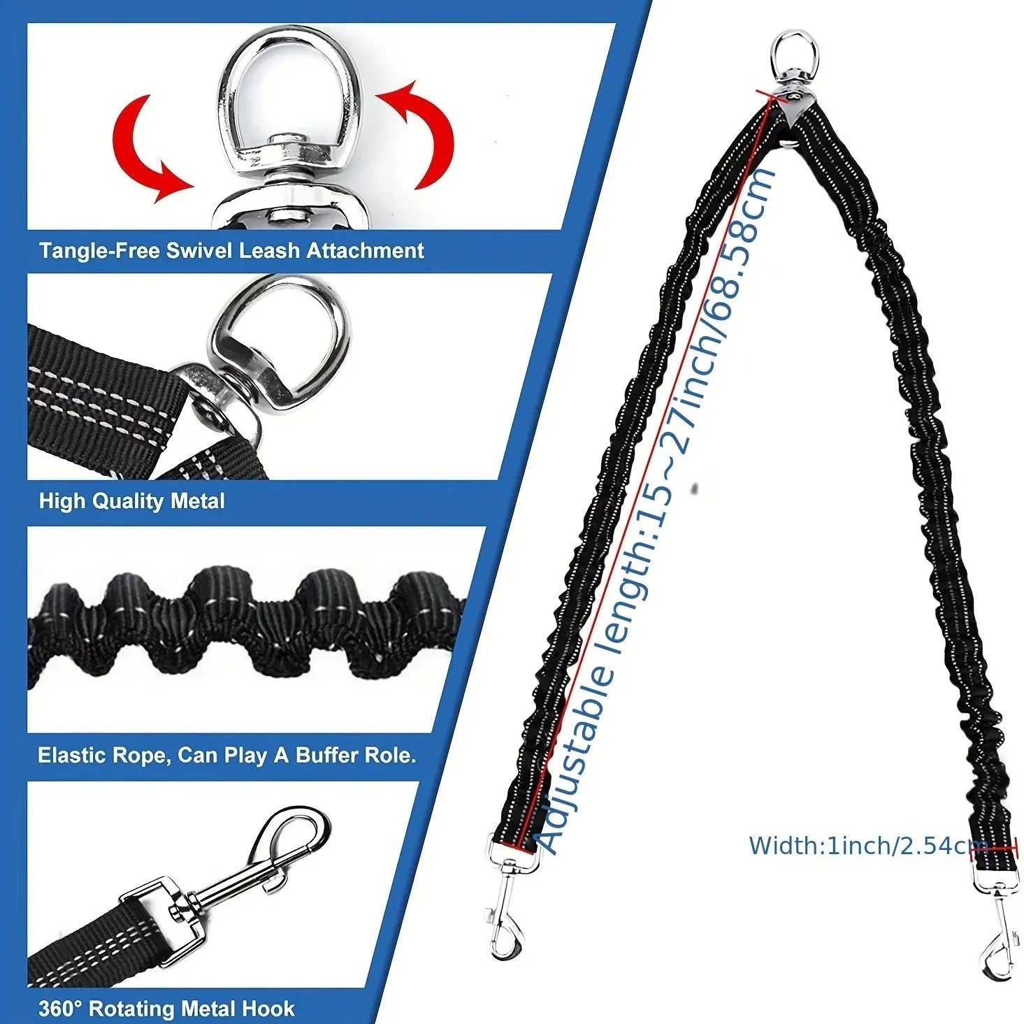 Pet Dog Double Leashes Dog Leash Rope Elastic Extended Pet Leash Belt Outdoor Training for Two Double Small Medium Dogs Lead