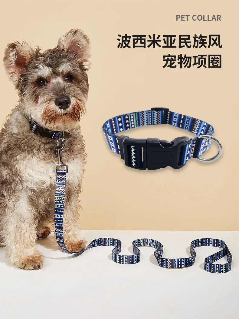 Boho Tribal & Floral Print Dog Collar