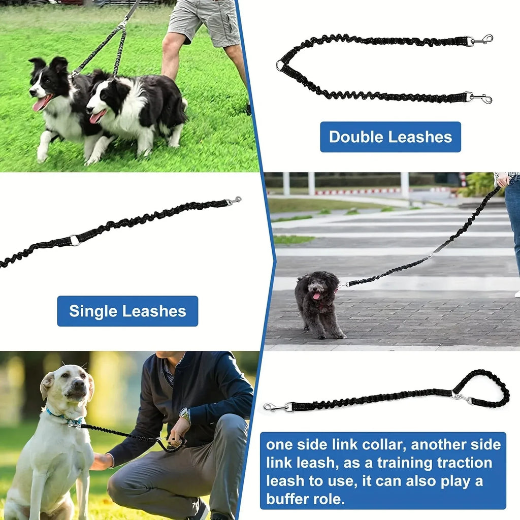 Pet Dog Double Leashes Dog Leash Rope Elastic Extended Pet Leash Belt Outdoor Training for Two Double Small Medium Dogs Lead