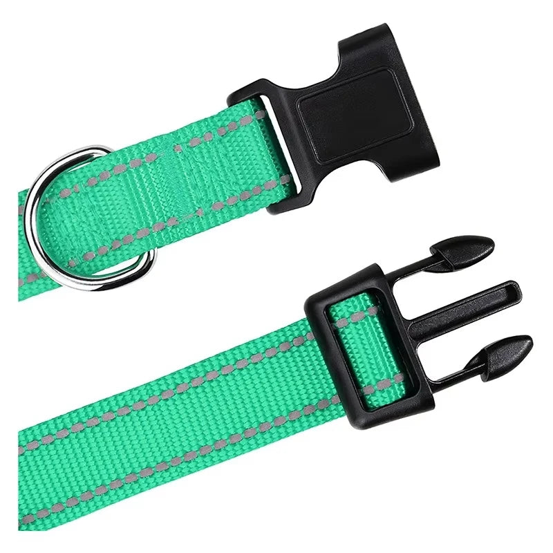 Nylon Dog Collar with Reflective Stitching — 11 Colors, XS–XL