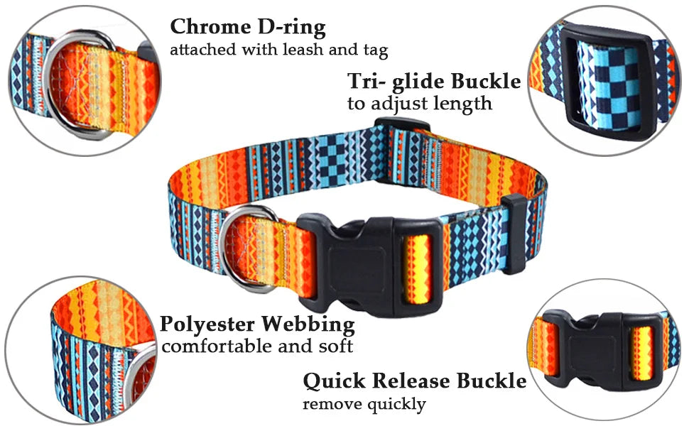 Boho Tribal & Floral Print Dog Collar