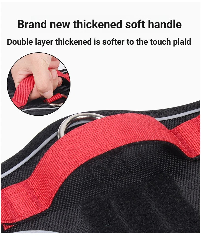 Heavy-Duty Adjustable Dog Harness with Reflective Trim & Front Handle — S to XL
