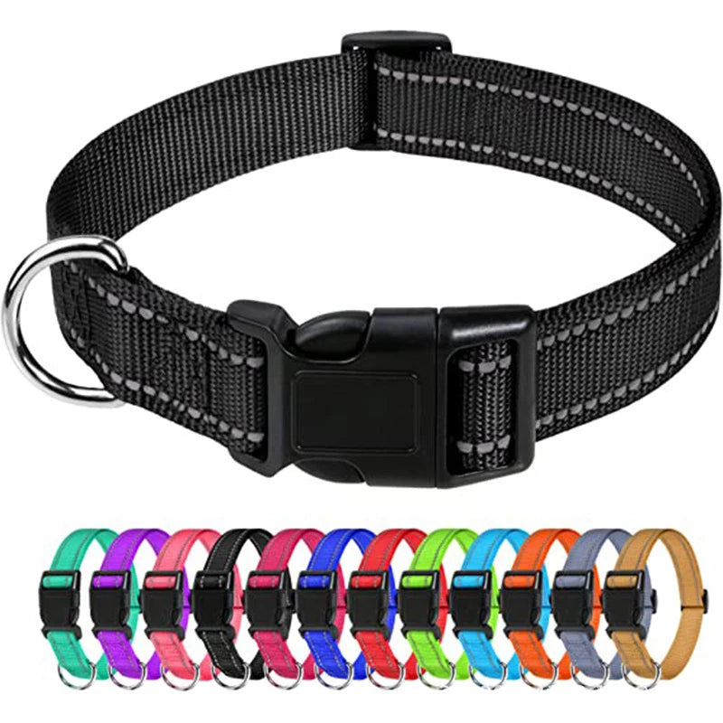 Nylon Dog Collar with Reflective Stitching — 11 Colors, XS–XL