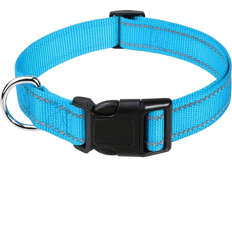 Nylon Dog Collar with Reflective Stitching — 11 Colors, XS–XL