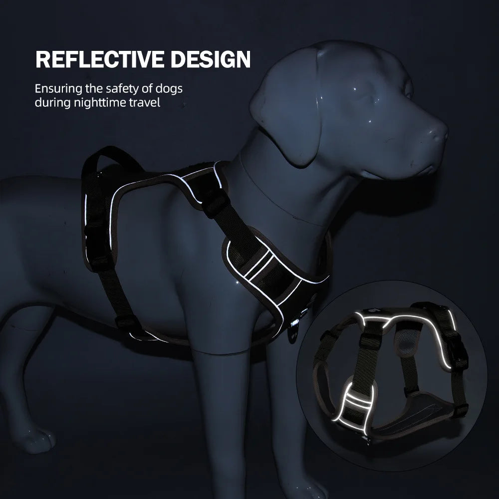 Heavy-Duty Adjustable Dog Harness with Reflective Trim & Front Handle — S to XL