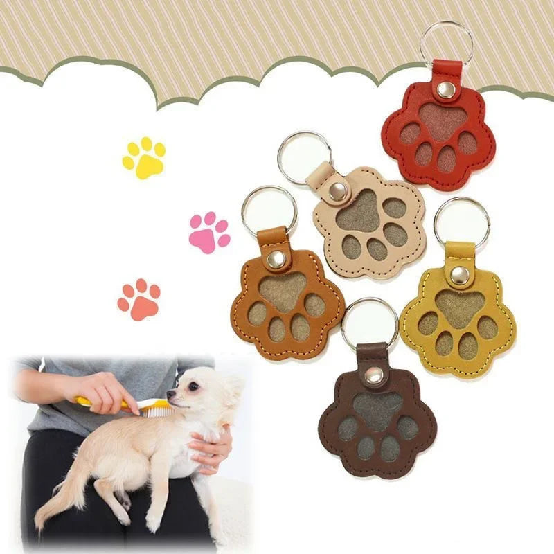 Leather Paw Print Fur Keepsake Keychain