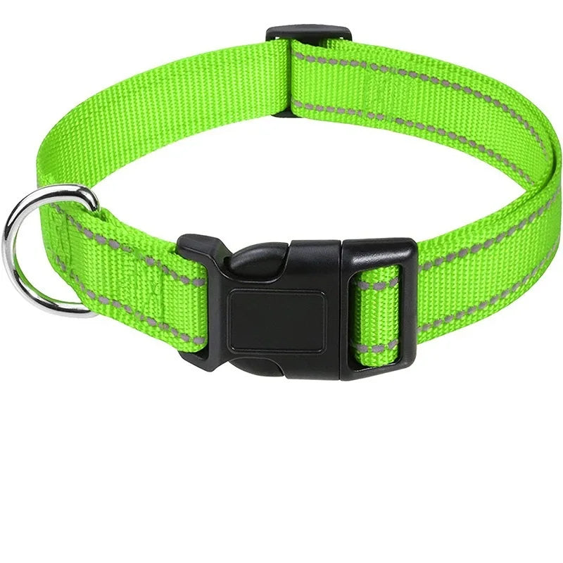 Nylon Dog Collar with Reflective Stitching — 11 Colors, XS–XL