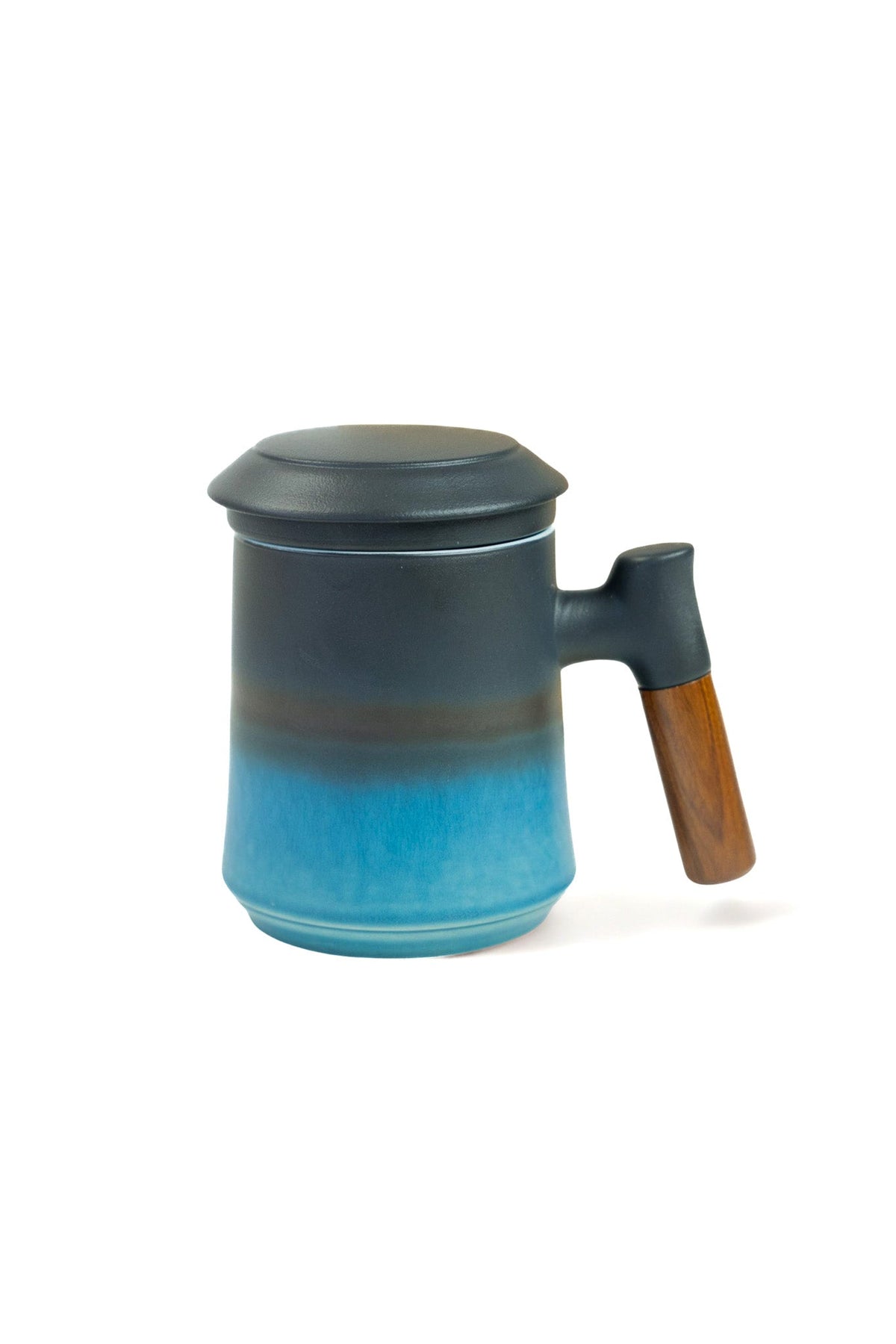 Wood Handle Ceramic Tea Mug with Infuser & Lid