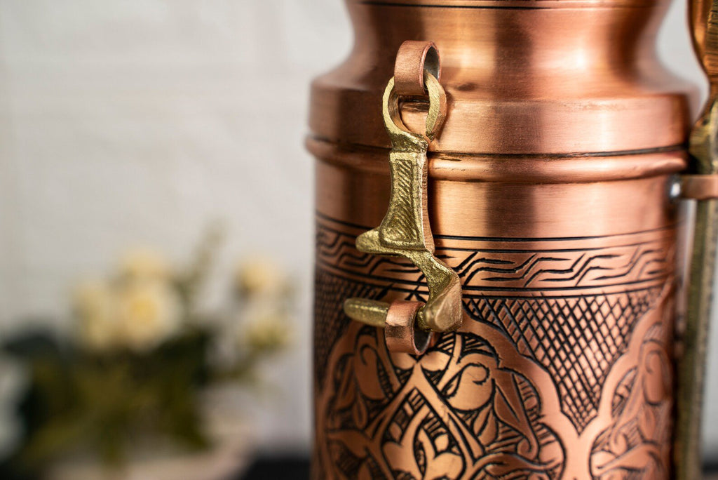 Handmade Hammered Copper Turkish Coffee Set – Cezve, Airtight Canister & Brass Spoon