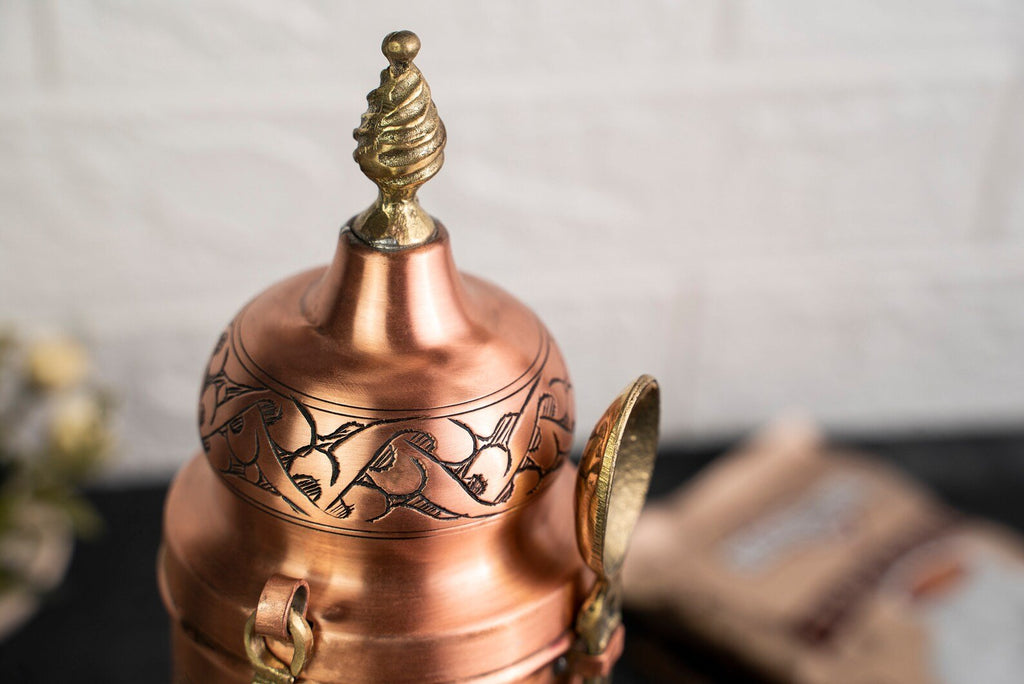 Handmade Hammered Copper Turkish Coffee Set – Cezve, Airtight Canister & Brass Spoon