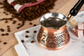 Handmade Copper Turkish Coffee Pot (Cezve) with Wooden Handle – 13.5 oz, Serves 2