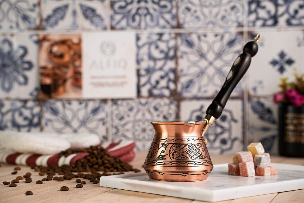 Handmade Copper Turkish Coffee Pot (Cezve) with Wooden Handle – 13.5 oz, Serves 2