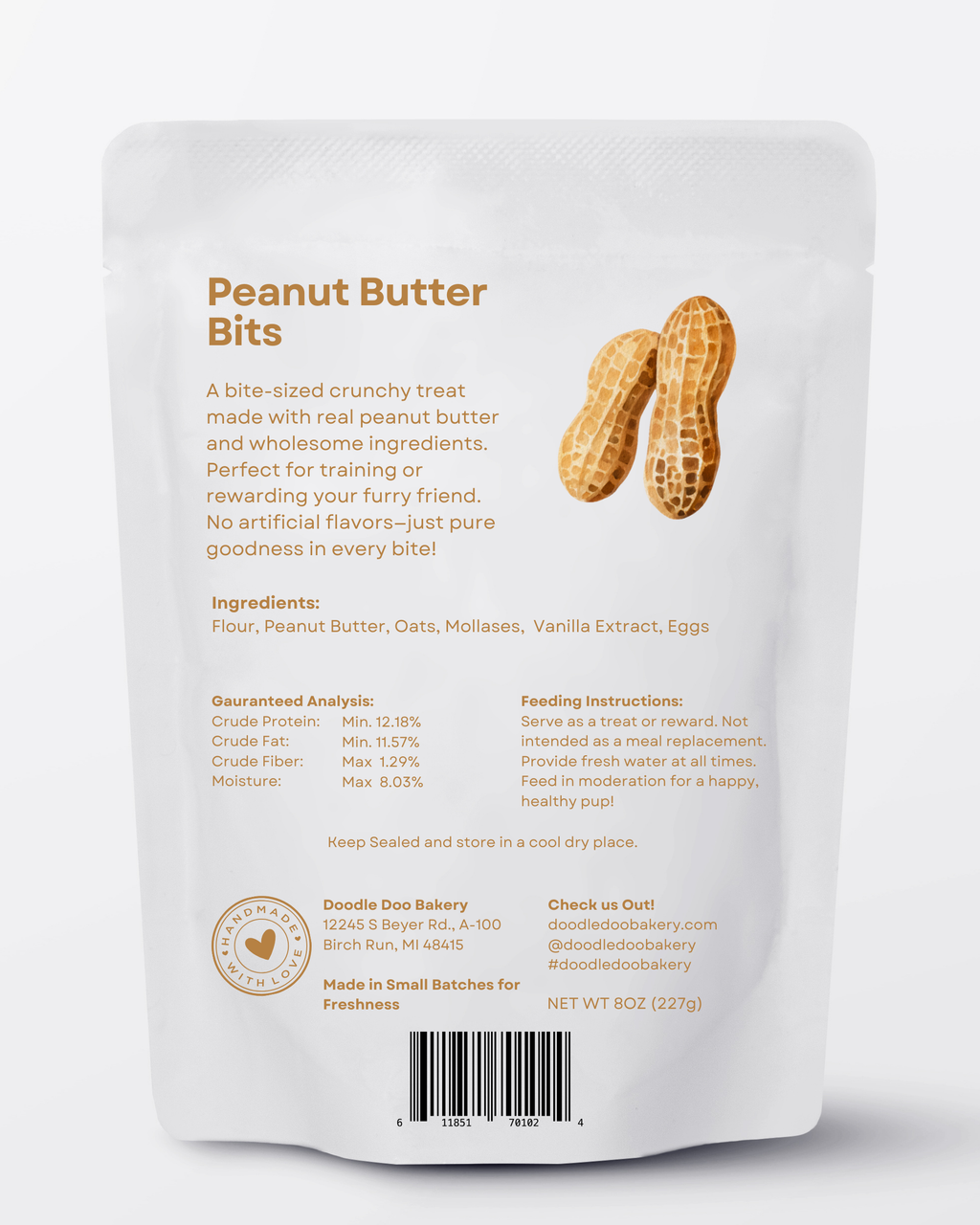 Peanut Butter Bits Dog Biscuits 1/2lb