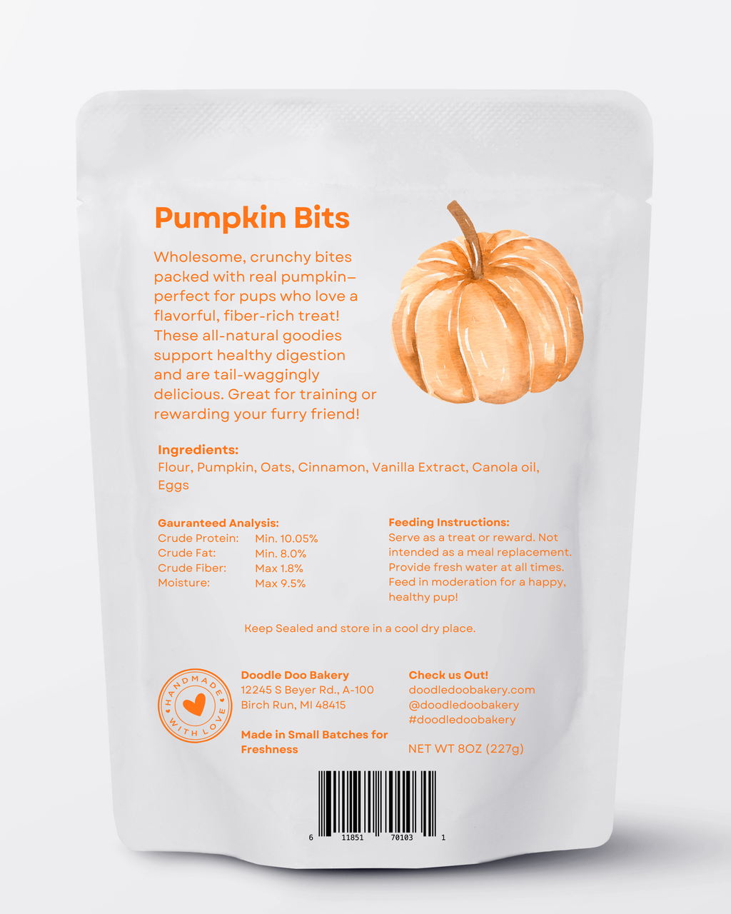 Pumpkin Bits Dog Biscuits 1/2lb