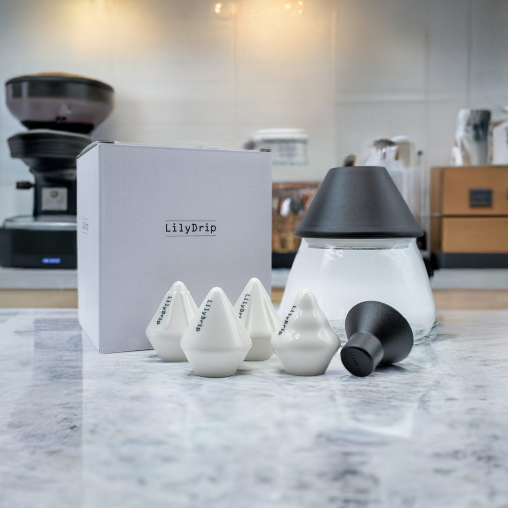 LilyDrip Family Set – 4 Ceramic Pour-Over Inserts, Filter Shapers & Glass Storage Jar
