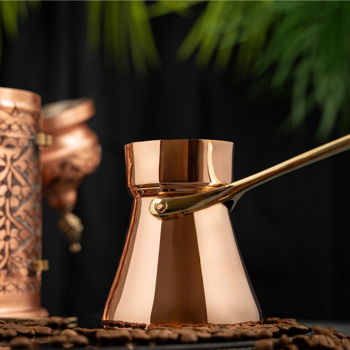 Handmade Polished Copper Turkish Coffee Pot (Cezve) with Brass Handle – 10 oz