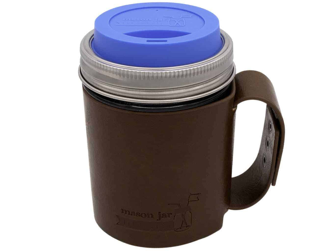 Faux Leather Mason Jar Travel Mug Sleeve & Lid Set