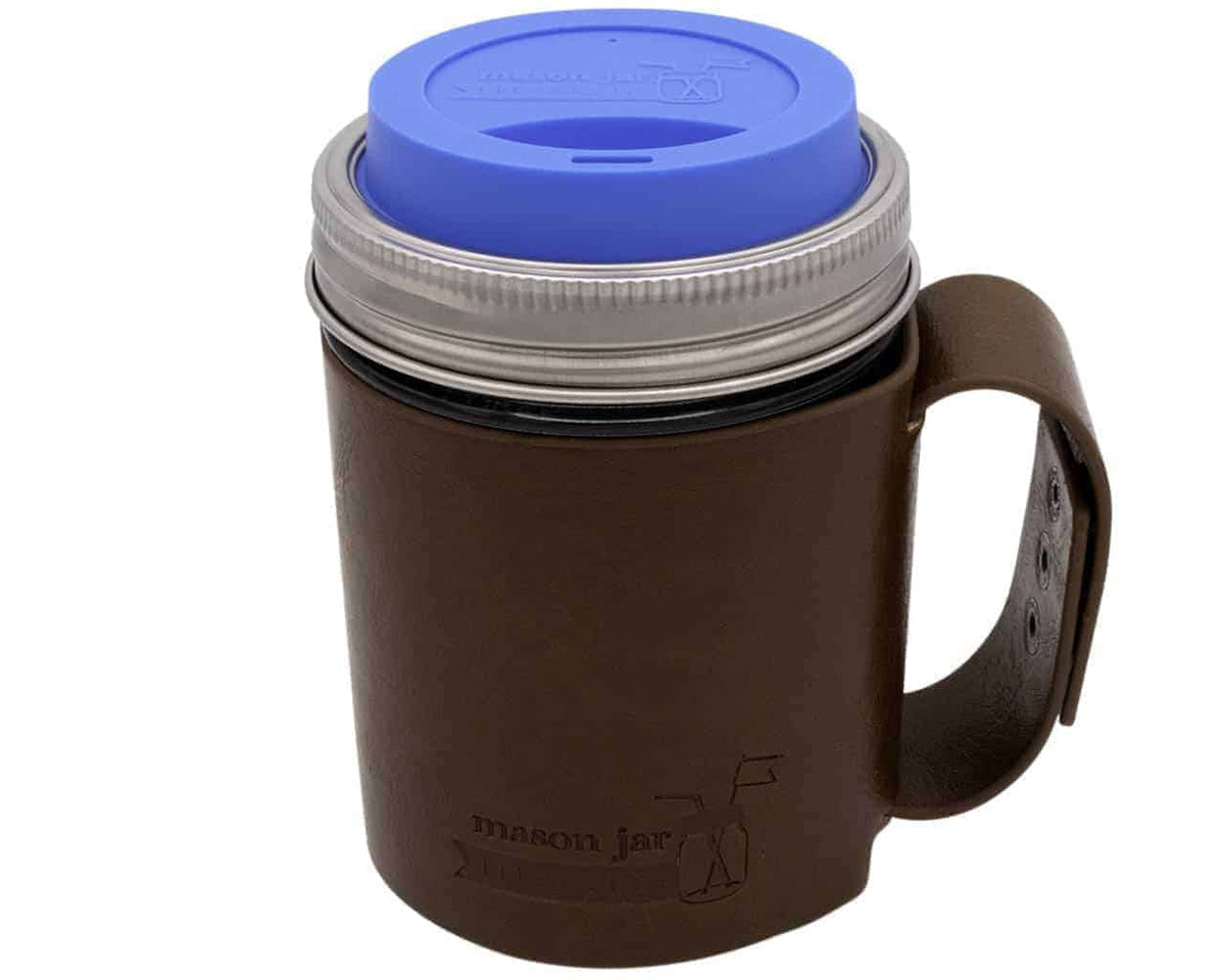 Faux Leather Mason Jar Travel Mug Sleeve & Lid Set