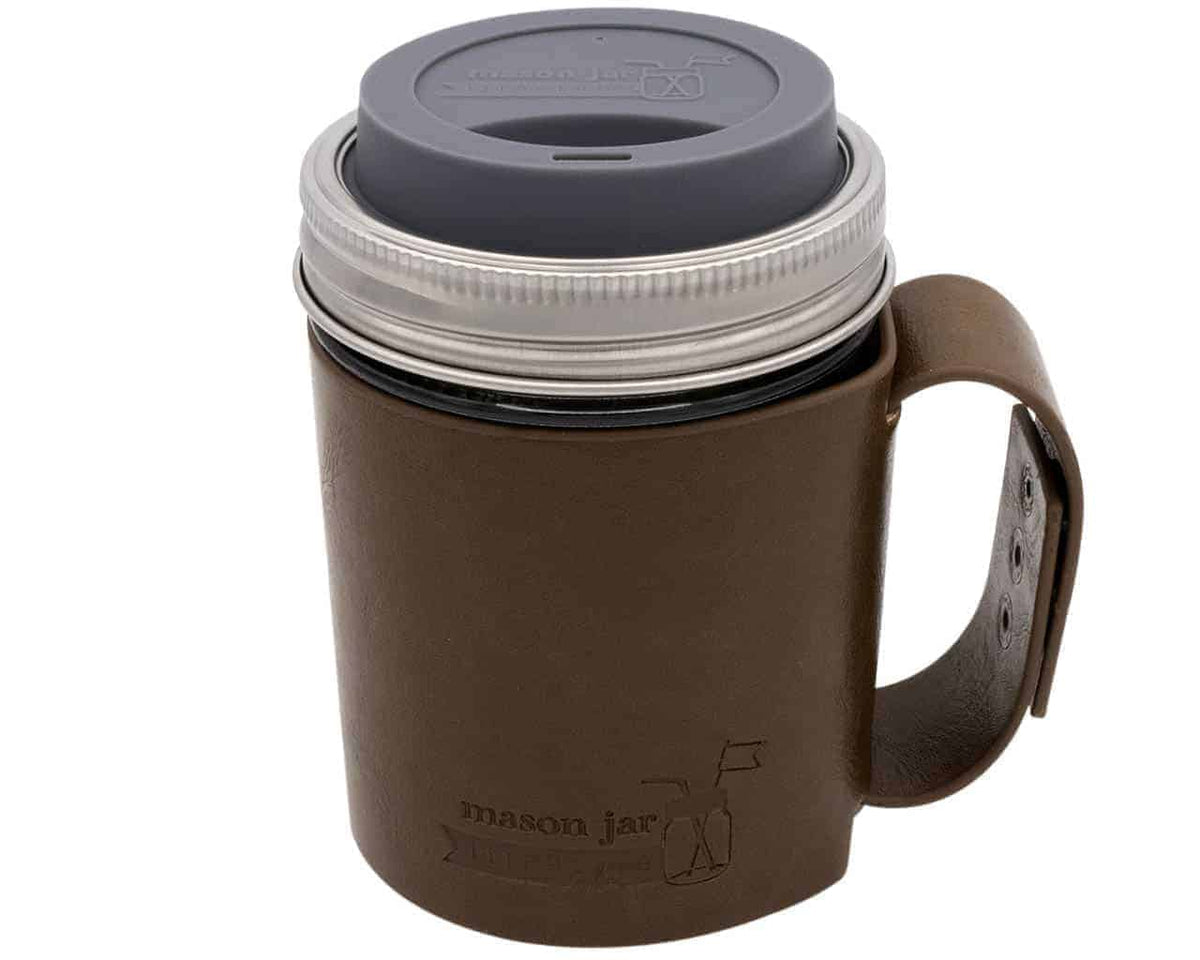 Faux Leather Mason Jar Travel Mug Sleeve & Lid Set