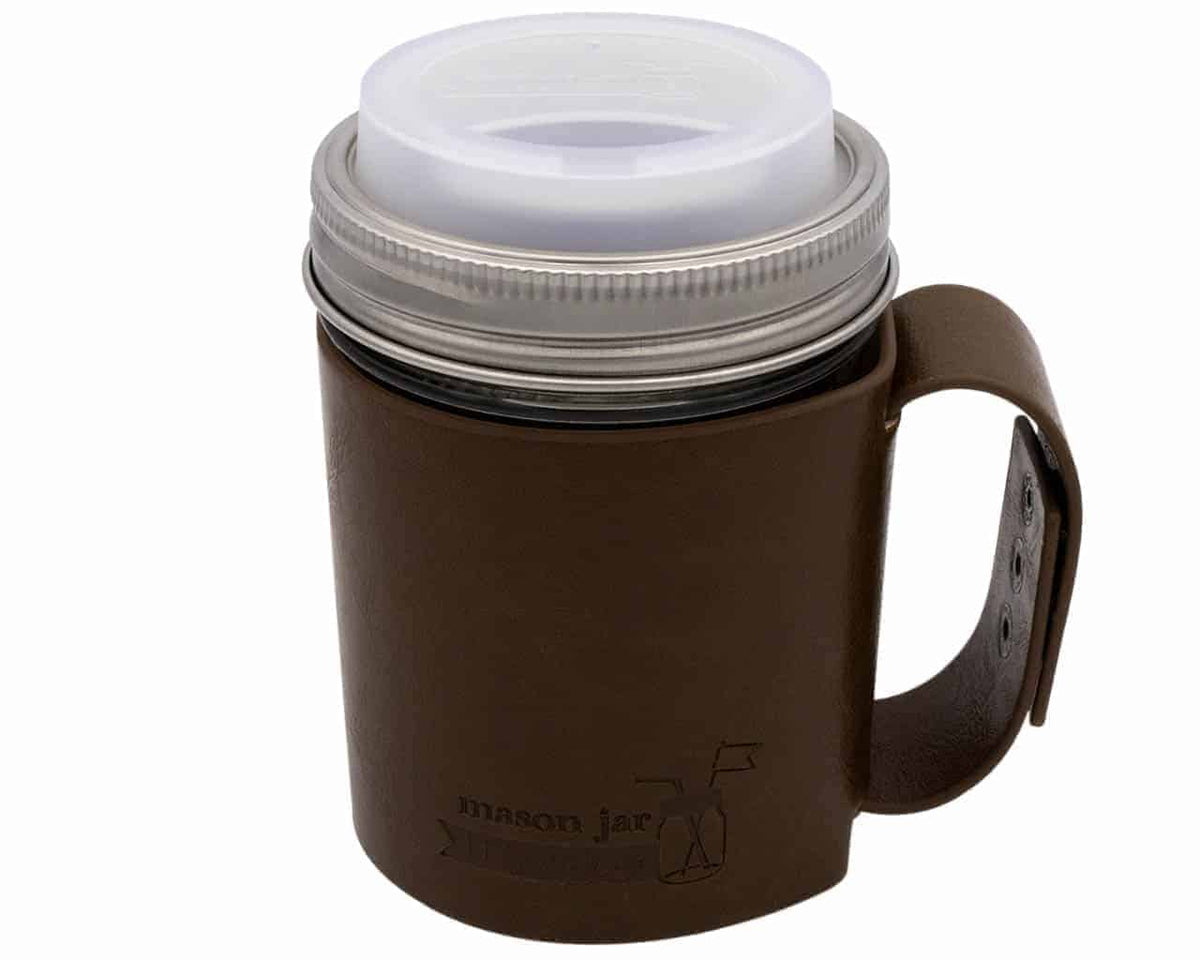 Faux Leather Mason Jar Travel Mug Sleeve & Lid Set