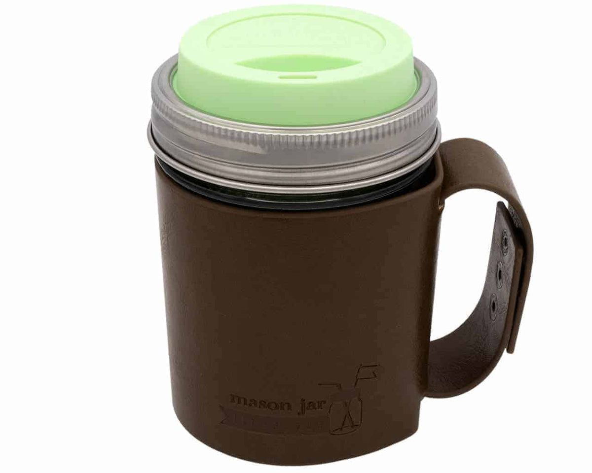 Faux Leather Mason Jar Travel Mug Sleeve & Lid Set