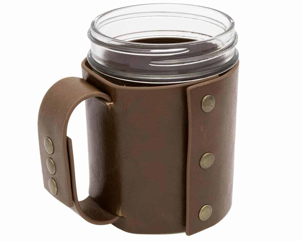 Faux Leather Mason Jar Travel Mug Sleeve & Lid Set