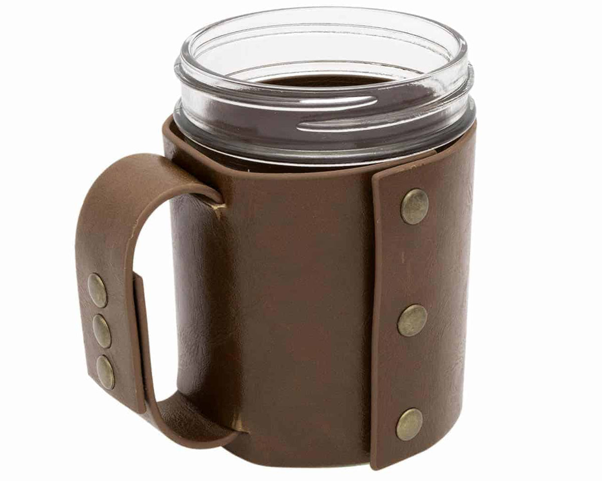 Faux Leather Mason Jar Travel Mug Sleeve & Lid Set