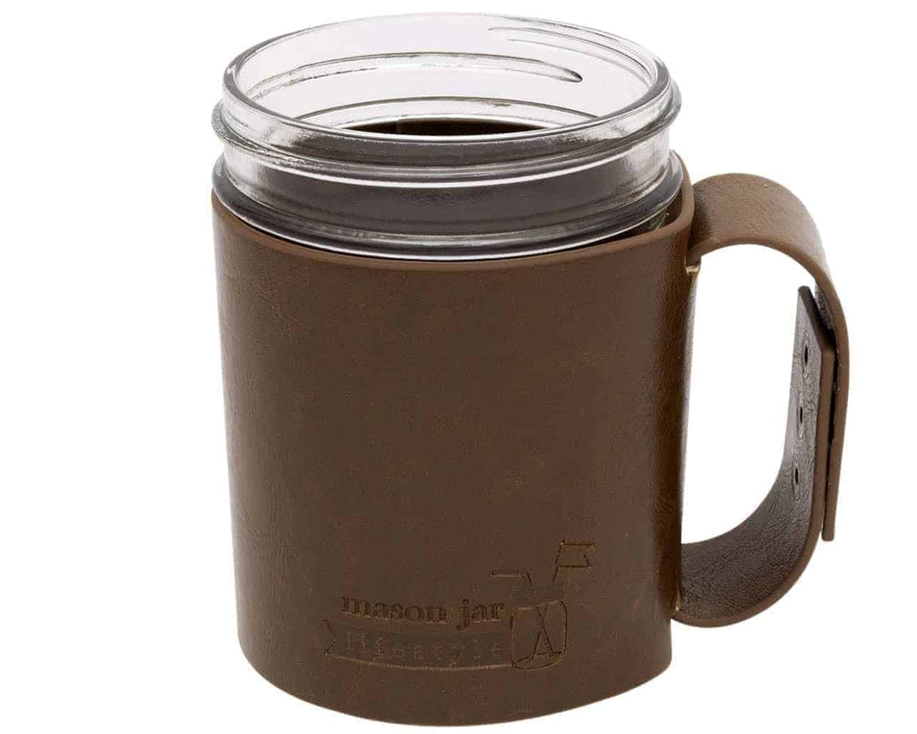 Faux Leather Mason Jar Travel Mug Sleeve & Lid Set