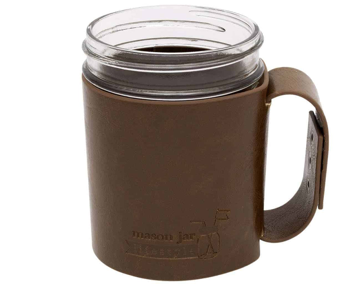 Faux Leather Mason Jar Travel Mug Sleeve & Lid Set