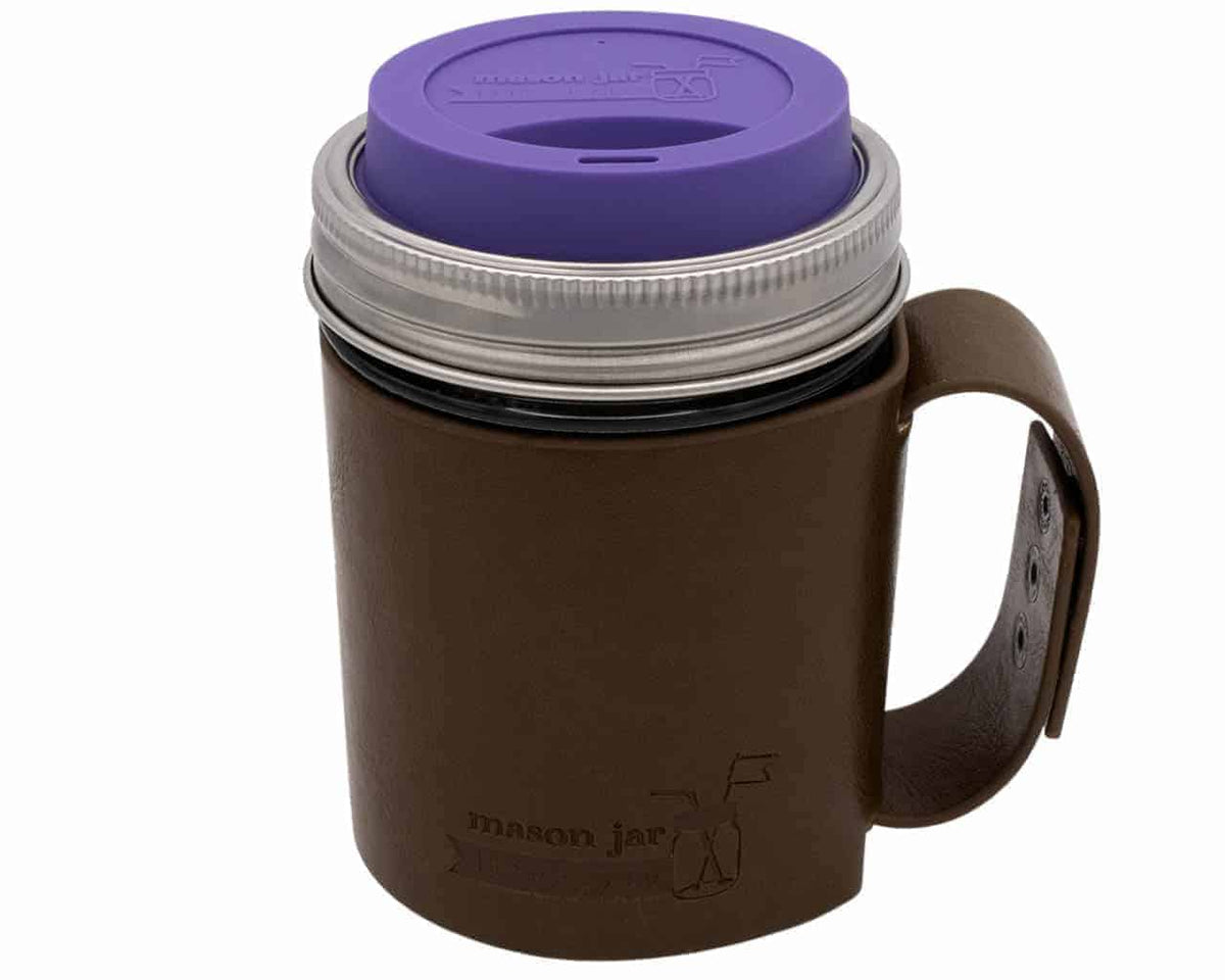 Faux Leather Mason Jar Travel Mug Sleeve & Lid Set