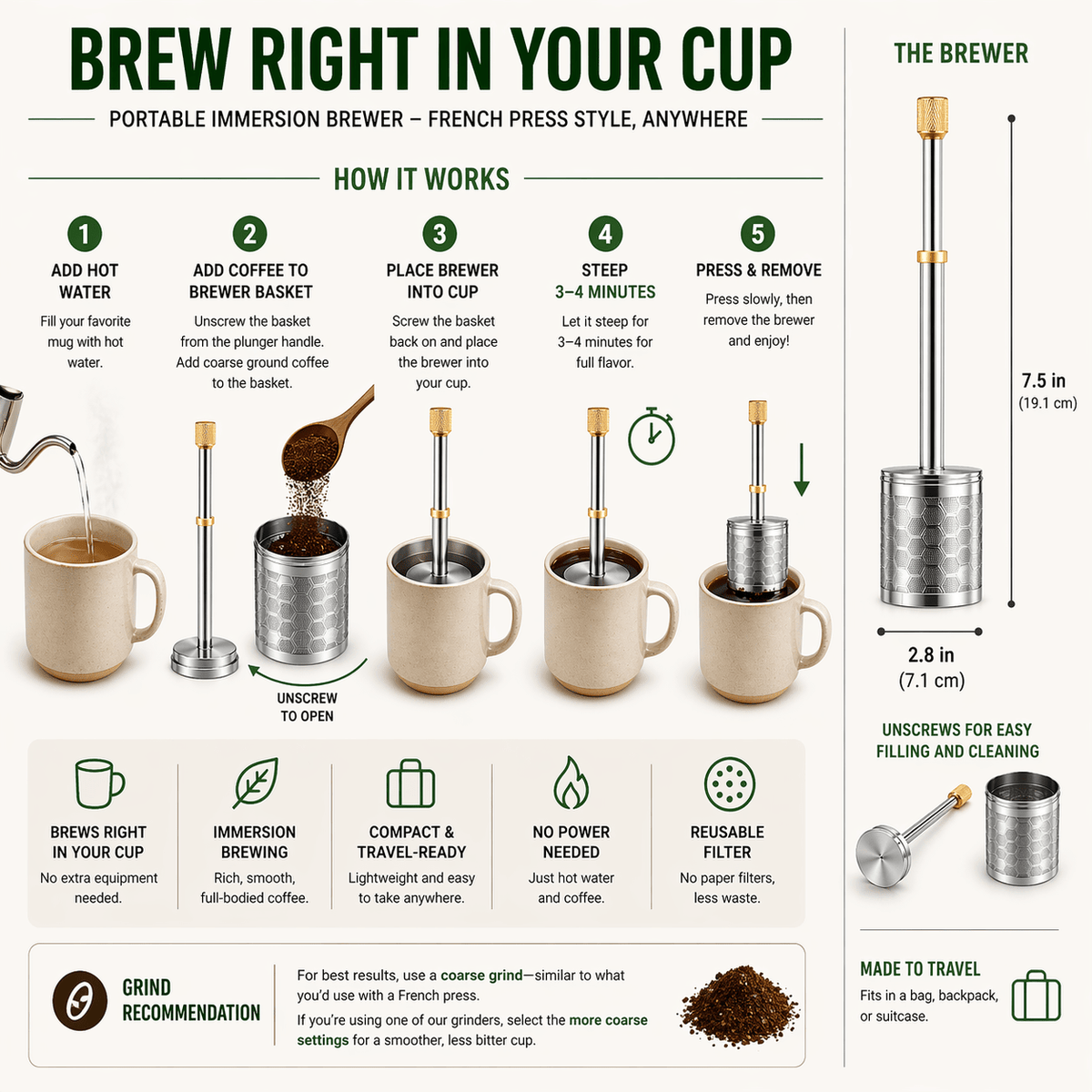 Portable Immersion Coffee Brewer – Brew Right in Your Mug