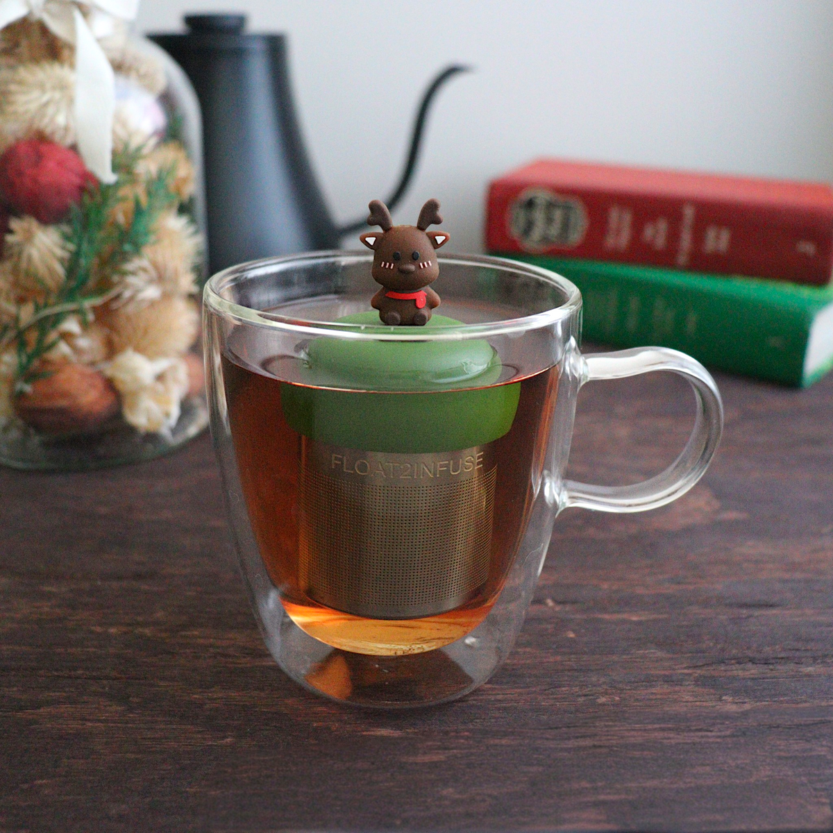 Floating Red Scarf Reindeer Tea Infuser - Cute Animal Tea Infuser for Loose Leaf Tea