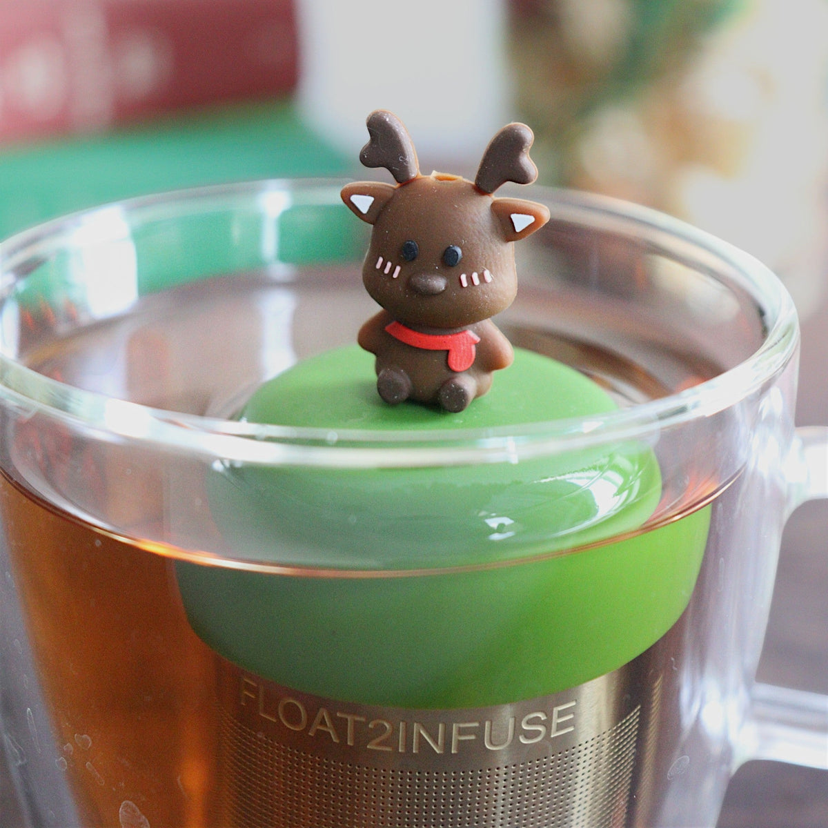 Floating Red Scarf Reindeer Tea Infuser - Cute Animal Tea Infuser for Loose Leaf Tea