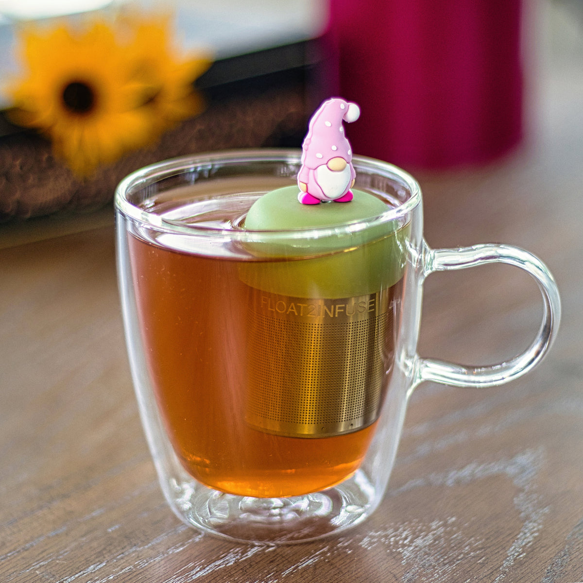 Floating Pink Gnome Tea Infuser - Cute Tea Infuser for Loose Leaf Tea