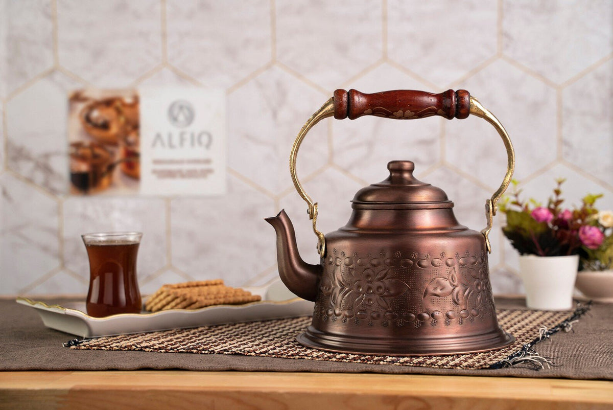 Handmade Solid Copper Teapot, Engraved – 1.6 Quart