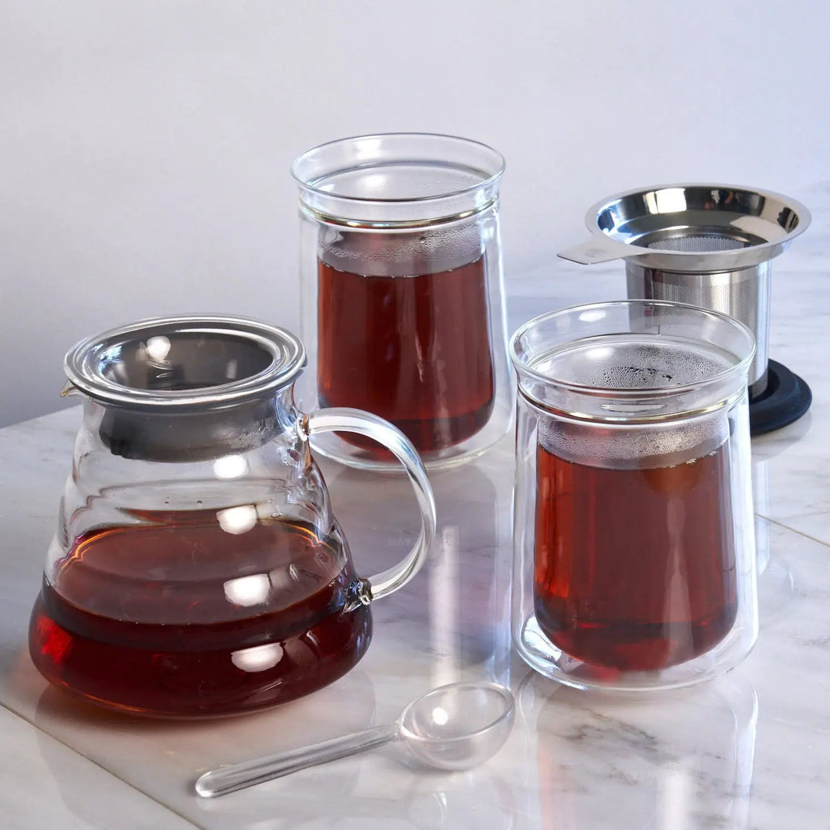 Tea for Two Glass Tea Set – Teapot, 2 Double-Wall Glasses, Infuser & Scoop